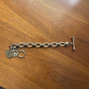 Lucky Brand Gold Tone Link Charm Toggle Bracelet